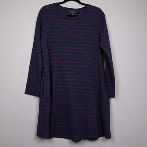 Toad & Co Foothills waffle knit navy stripe long sleeve knit shift dress-L